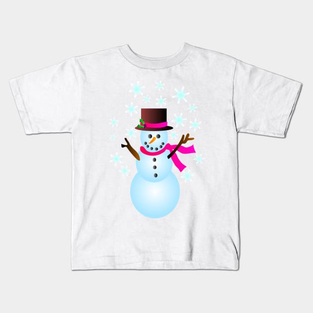 Happy Snowman in the Snow Kids T-Shirt by GemmasGems